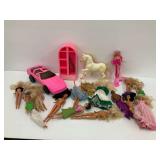 Barbie Dolls, Pink Toy Car, Horse, and Accessories