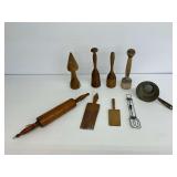Collection of Wooden and Metal Kitchen Utensils