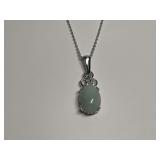 Sterling Silver Cabochon 9x13mm Green Jade 1.125 in. Pendant...18 in. Necklace
