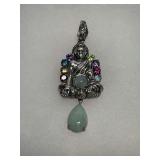 Sterling Silver Green Jade 2.375 in. Temple God Pendant w/Amethyst, Garnet, Citrine, Peridot & Topaz