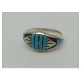 Inlaid Sterling Silver Ring Size 8.5
