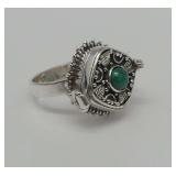 Sterling Silver Poison Ring with Malachite Stone..size 10