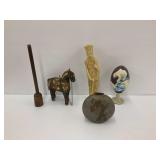 Mixed Grouping of Collectibles including Horse Figurine, Egg Decor, and Pottery