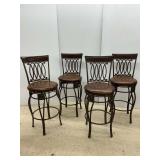 Set of Four Metal Swivel Bar/Counter Stools with Upholstered Seats