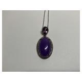 Sterling Silver, 13x22mm Lavender Jade & Amethyst Gem 1.5 in. Pendant...18 in. Necklace