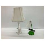 Two Table Lamps - Crystal Style and Green Desk Lamp... work