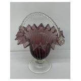 Purple Art Glass Basket with Clear Handle