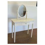 White Vanity Table with Mirror and Drawer