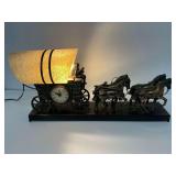 Vintage Mechanical Horse Drawn Carriage Clock Lamp... works...damage to reins & missing whip