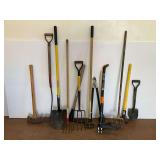Various Garden Tools: Shovels, Rakes, Axe and More
