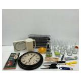Kitchenware and Household Items - Clock, Glasses, Utensils, and More
