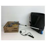 Grabber Tool, Amazon Fire Stick, Wooden Crate, and Other Items