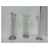 Three Clear Swung Glass Vases