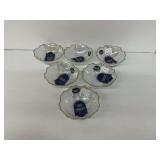 Six Alabaster Glass Iridescent Bowls with Gold Trim
