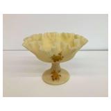 Vintage Fenton Custard Glass Ruffle Edge Hand Painted Compote... Signed