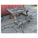 Wooden Picnic Table with Attached Benches
