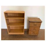Wooden Bookcase and Three-Drawer Chest