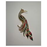 Peacock Brooch with Rhinestones and Enamel