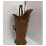 Vintage Copper Coal Scuttle with Porcelain Handle and Brass Accents