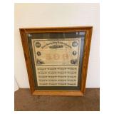 Antique Scioto & Hocking Valley Rail Road Company Framed Certificate