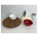 Kitchen & Dining Items: Lazy Susan, Bowls, Shaker, Jar, Display