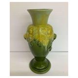 Haeger USA Green Vase with Leaf Design... small chip on rim