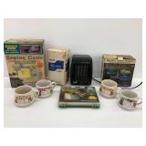 Sewing Machine, Cookware, Soil Tester, Soup Mugs, Heater, & Soap Dispenser