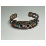 Native American Sterling Silver Multi-Stone Inlay Cuff Bracelet