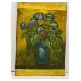 Floral Still Life Painting on Canvas of Hydrangeas in Vase
