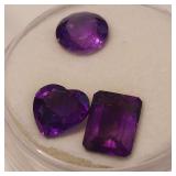 Three Loose Amethyst Gemstones - Round, Heart, and Emerald Cut - 4.10 carats