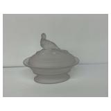 Vintage Imperial Glass Frosted Satin Pheasant Oval Covered Dish