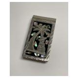 Silver Tone Money Clip with Mother of Pearl Inlay and Desert Motif