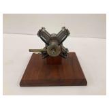 Metal Engine Model on Wooden Base