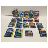Various Hot Wheels, Maisto and Matchbox Toy Cars on Cards