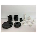 Black Dinnerware and Milk Glass Items