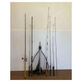 Several Fishing Rods & Frabill Landing Net