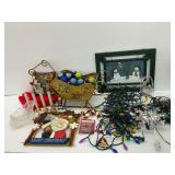 Assorted Christmas Decorations with Sleigh, Snowman Wall Art, and More