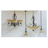 Matching Bronze Finish Chandelier and Pendant Lighting Set
