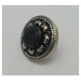 Tibetan Silver Ring with Black Stone - Size 5.5