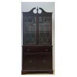 Vintage Dark Wood China Cabinet with Glass Doors