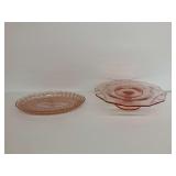 Vintage Pink Depression Glass Serving Dishes - Oval Tray & Cake Stand