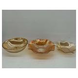 Three Iridescent Carnival Glass Bowls
