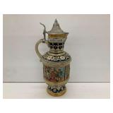German Relief Beer Stein with Pewter Lid