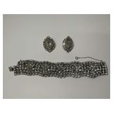 Chunky Rhinestone Bracelet with Kramer Clip-on Earrings