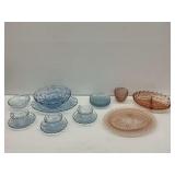 Blue and Pink Depression Glass Collection