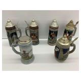 Six Decorative Ceramic Beer Steins