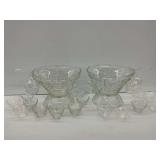 Two Anchor Hocking Glass Punch Bowl Sets with Grape Motif and Cups