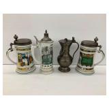Four Decorative Beer Steins