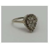 14K Gold Teardrop Style Ring with Multiple Stones