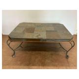 Slate Top Coffee Table with Wrought Iron Base